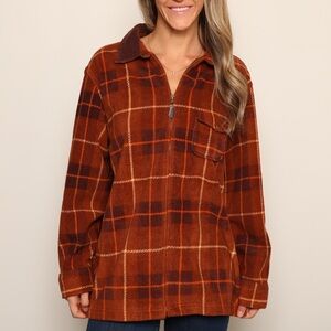 Vintage Corduroy Collar Brown Plaid Full Zip-Up Jacket